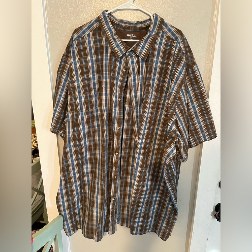 King Size 5XLT Short Sleeve Brown Button Down Shirt